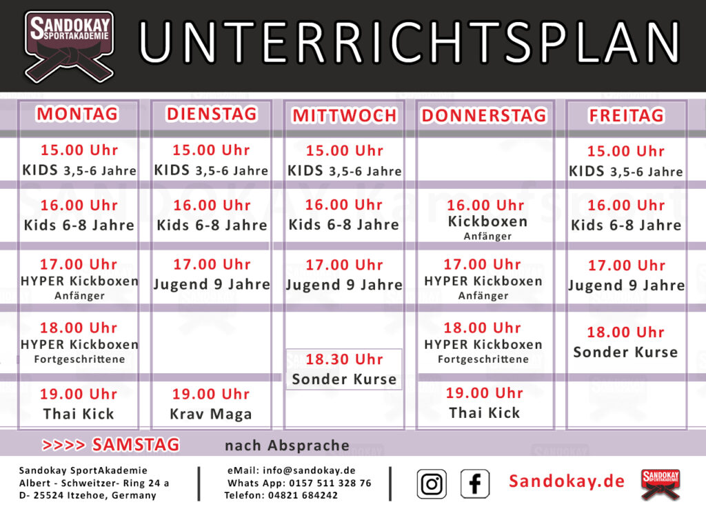 Kickboxen Itzehoe - Kursplan Kampfsportschule Sandokay